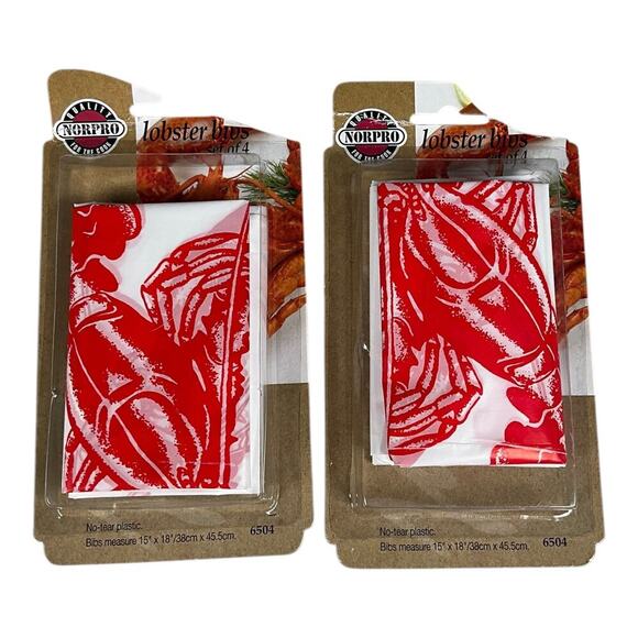Quality Norpro New In Pack Lobster Bibs 2 Packs Set Of 4 Each No Tear Plastic - Picture 1 of 3